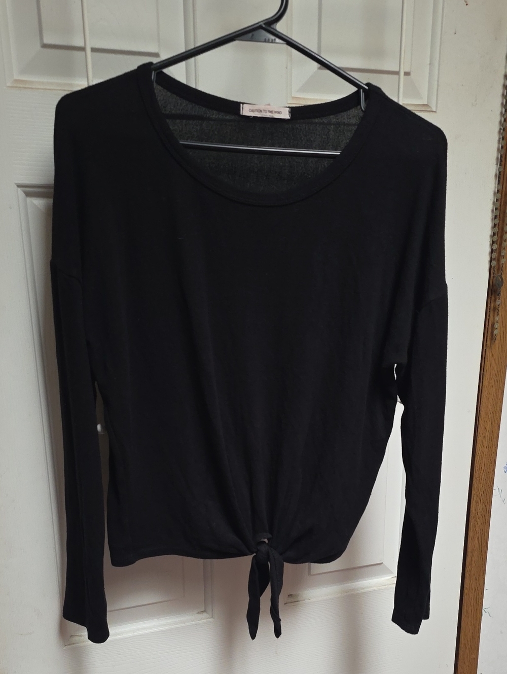 Caution To The Wind Black Long-Sleeve Tie Front Top